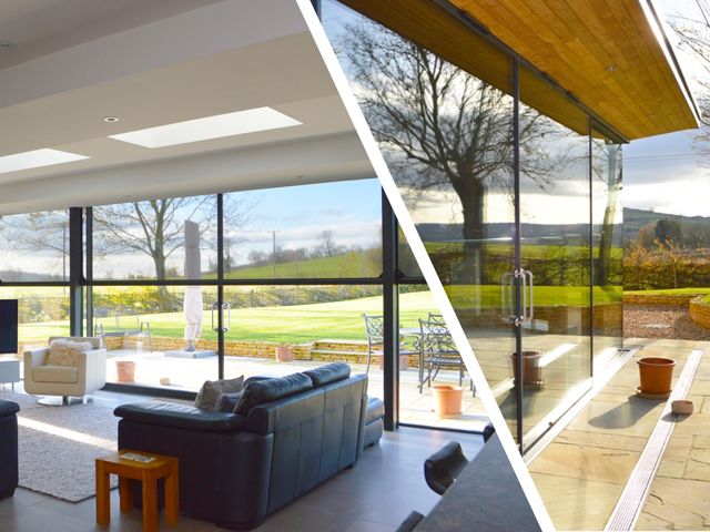 Internal and external views of Phantom Screens on a house's large glass surrounds which create privacy