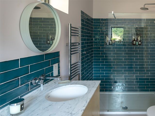 Grand Designs TV house from episode 2 series 2018, Padstow Cornwall with blue tile bathroom tv-houses-granddesignsmagazine.com