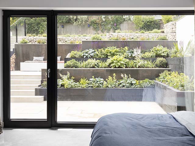 View of the sunken garden from the main bedroom of the Grand Designs healthy house