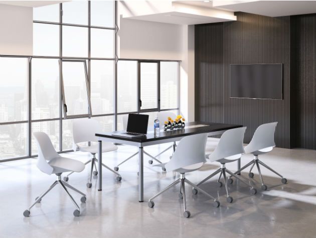 Humanscale Houseology GrandDesigns Jan19 Advertorial Office Boardroom Modern Meeting Room White Chairs Windows