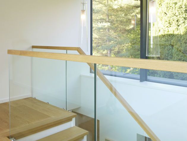 Baufritz Grand Designs April 2019 Advertorial Chricton House Stairs Interior View Window Wood grey white