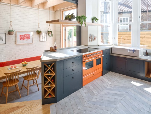 orange range cooker in modern kitchen copy