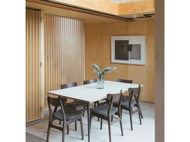 dining room table in u build box house featured on Channel 4's My Grand Design, designed by Studio Bark