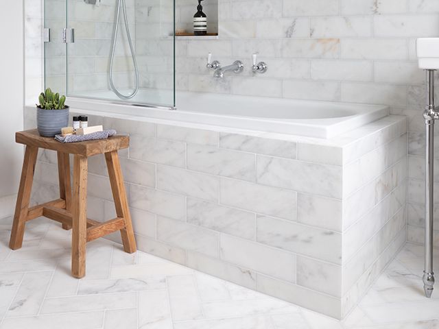 west one bathroom paul craig built in bath marble tiles - granddesigns 