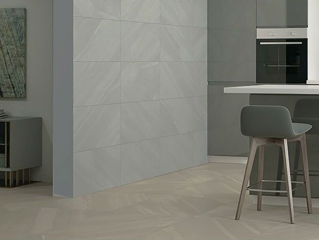 Grey porcelain wall tiles in a home