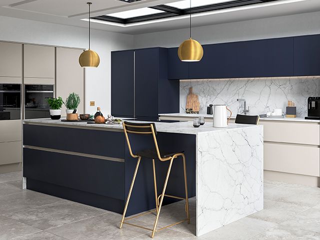 navy and gold kitchen masterclass - 6 steps to your perfect kitchen - home improvements - granddesignsmagazine.com