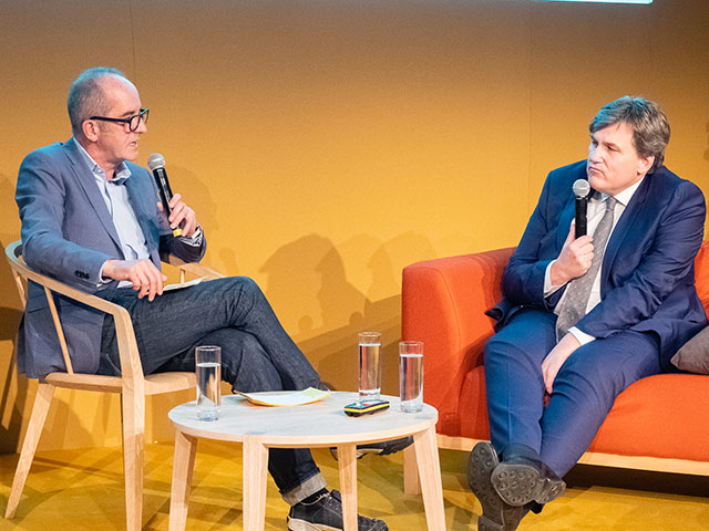 kevin mccloud interviewing previous housing minister kit malthouse MP at grand designs live