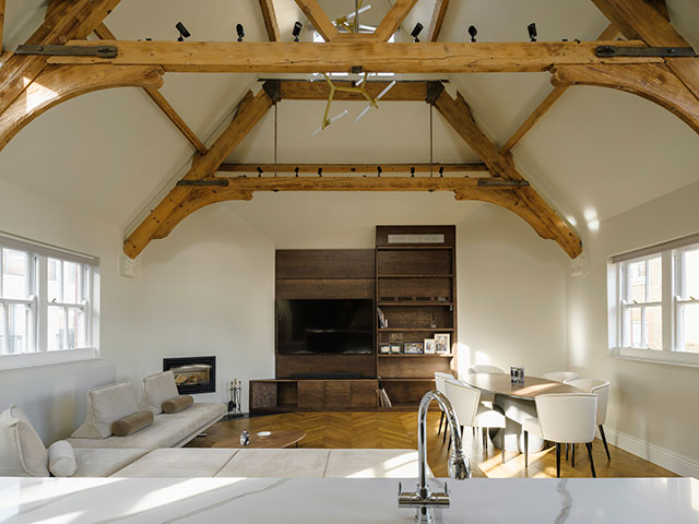 victorian school conversion - gpad london double height living room - grand designs