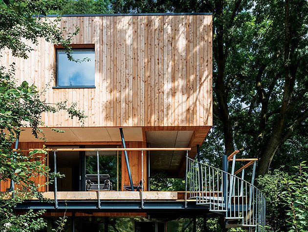 The Grand Designs treehouse in Gloucestershire surrounded by trees