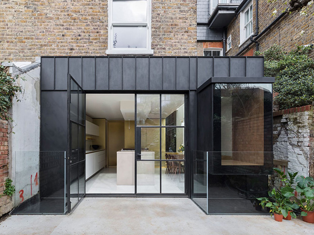 exterior black kitchen extension - grand designs - home improvements 