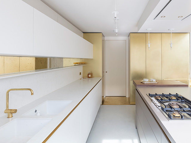 modern kitchen with brass cabinetry - grand designs - home improvements 