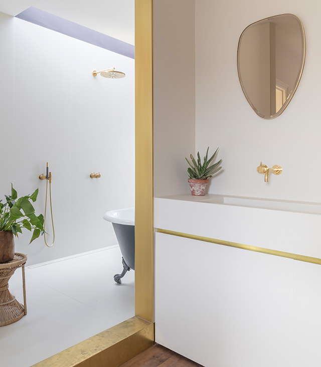 modern bathroom with brass detailing - grand designs - home improvements 