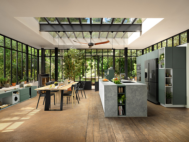 large garden kitchen with island planter - grand designs