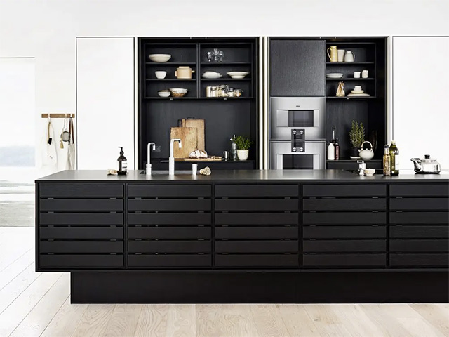 modern black scandi kitchen with hidden storage - grand designs