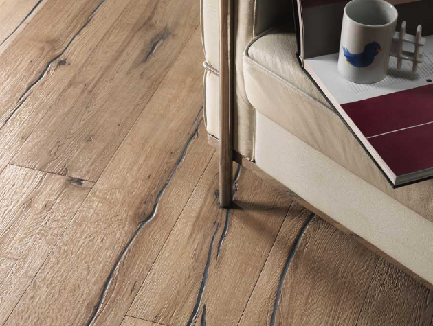 detail of oak flooring with chair