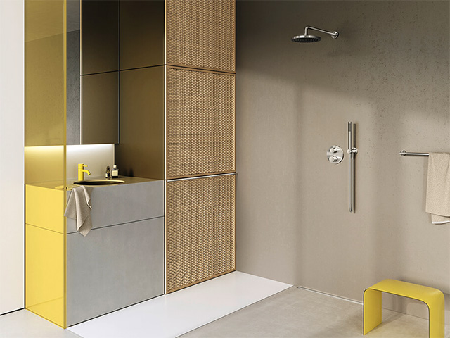 yellow bathroom built in storage - smart ideas for bathroom storage - home improvements - granddesignsmagazine.com