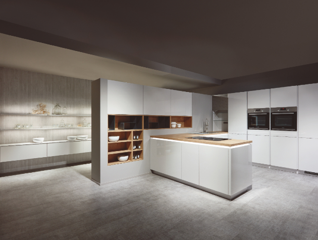 modern white kitchen with mood lighting