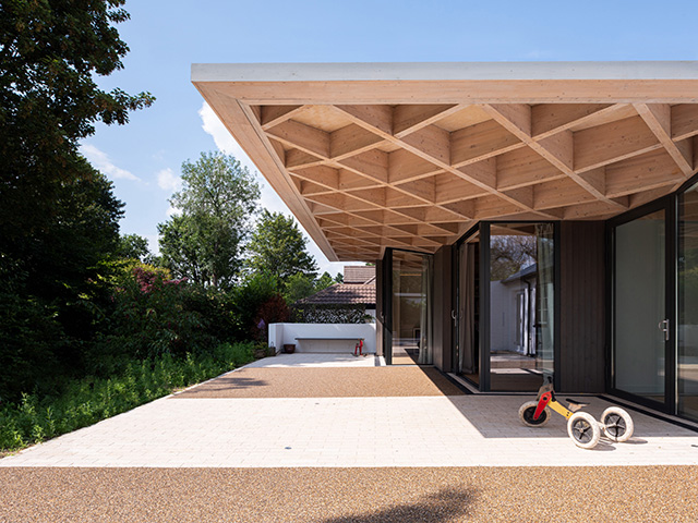 accessible home extension with grid timber roof - grand designs - self build homes