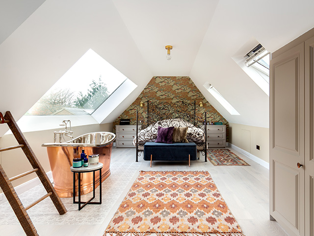 copper bathtub in a bedroom - grand designs