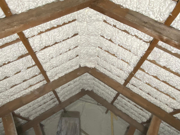 inside roof of house with insulation foam