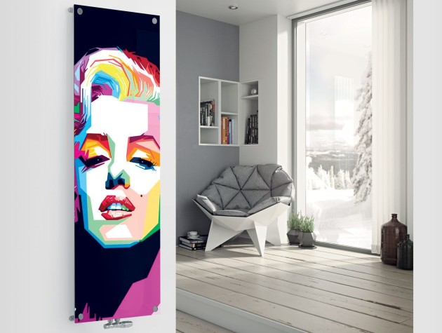 room with modern furniture and multicoloured marilyn monroe radiator
