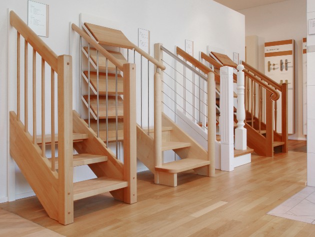 wooden stairs on display in showroom