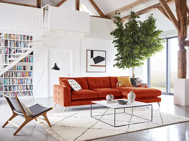 Grand Designs Farnham right hand facing grand chaise sofa in terracotta velvet 2199 available exclusively at DFS 2 1