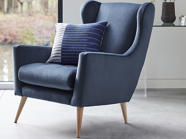 Grand Designs Padstowe accent chair in blue velvet 649 available exclusively at DFS