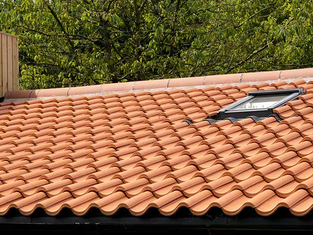 Close up of clay Interlocking Pantile roof tiles