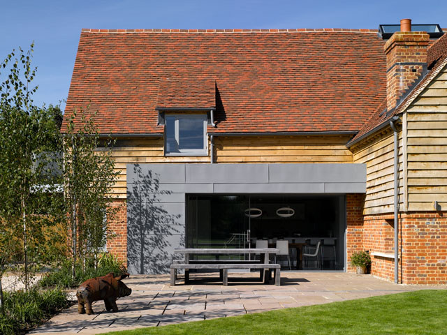 Barn with red handmade roof tiles