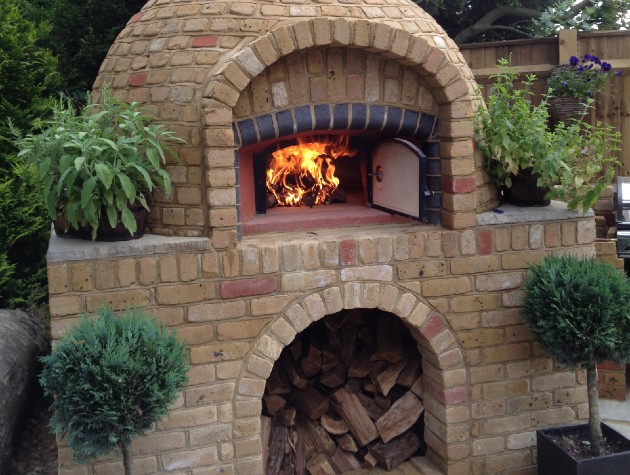 brick oven with open fire
