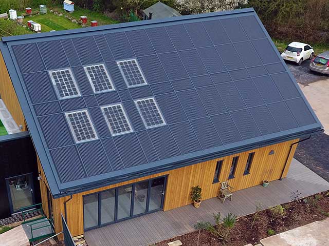 Solar panels on timber framed house
