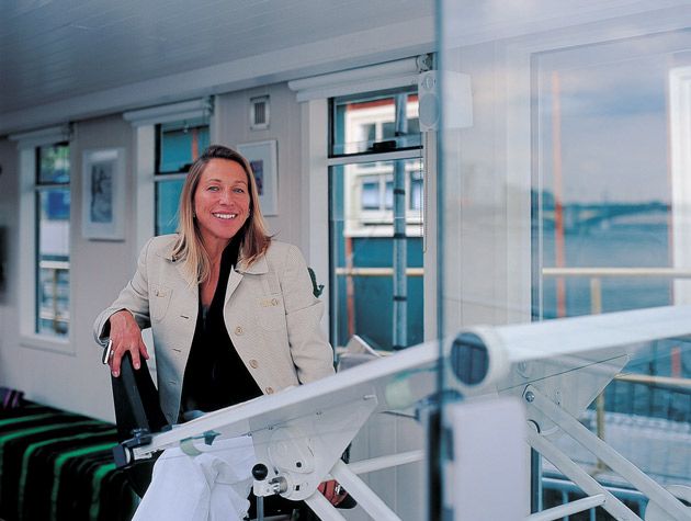 Damien Hirst's wife Maria aboard their Chelsea houseboat