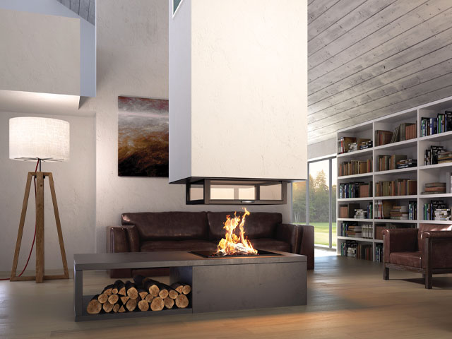 fireplace design - Burn logs in the Totem 4 Faces Suspendu. From £7,715, Diligence Fires