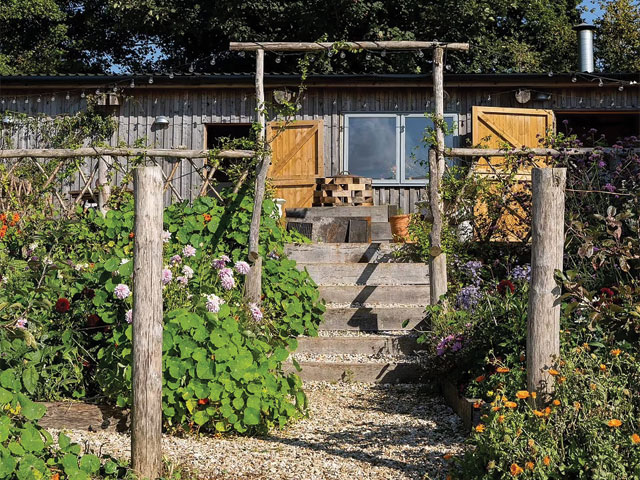 The kitchen garden in the Grand Designs cowshed conversion in Somerset