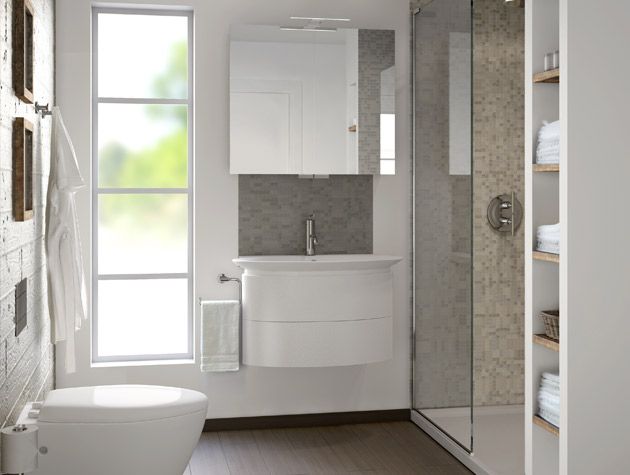 bathroom with compact sanitaryware and smart storage solutions