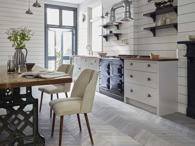 aged parquet flooring by carpetright in a kitchen