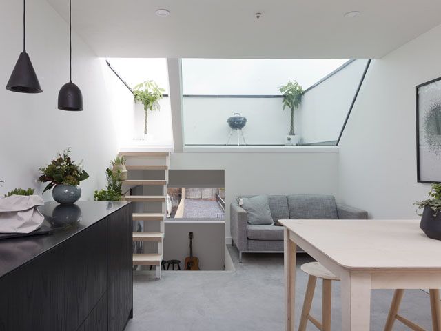 the living room in joe and lina's tiny self-build passivhaus in east london 