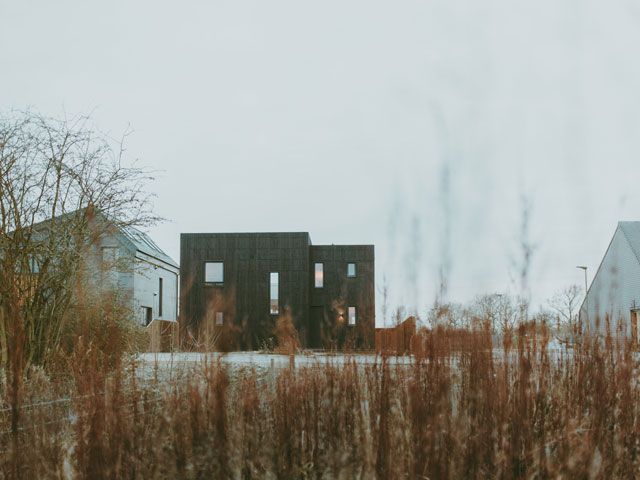 The exterior u-build box house in the graven hill community featured on Channel 4's My Grand Design, designed by Studio Bark