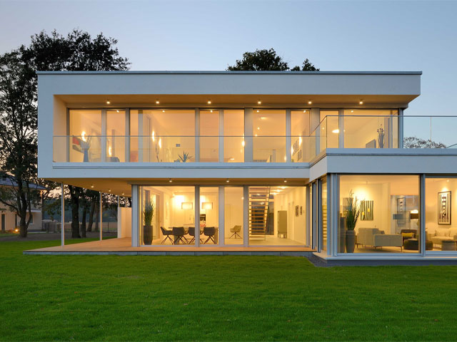 A Bauhaus-style prefab built by K Haus in Ludwigsfelde Germany