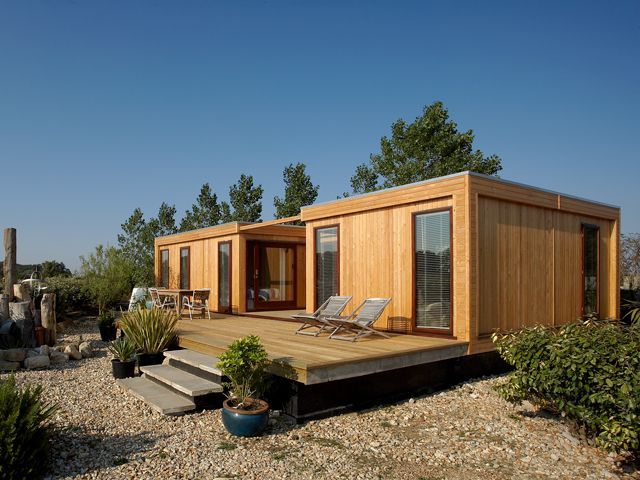 A timber frame portable prefab house in a remote, arid location, by Retreat Homes & Lodges 