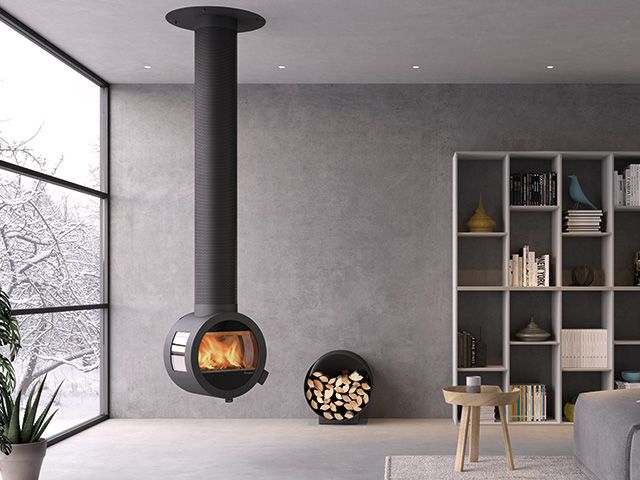 ceiling hung nordpeis wood burning stove chimney - renovations - granddesigns 