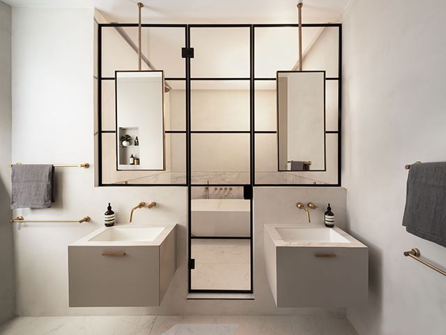 watermark collection taps in ensuite bathroom by katie mccrum - granddesignsmagazine.com