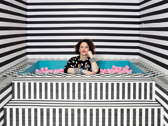  striped black and white bathroom designed by camille walala - grand designs 