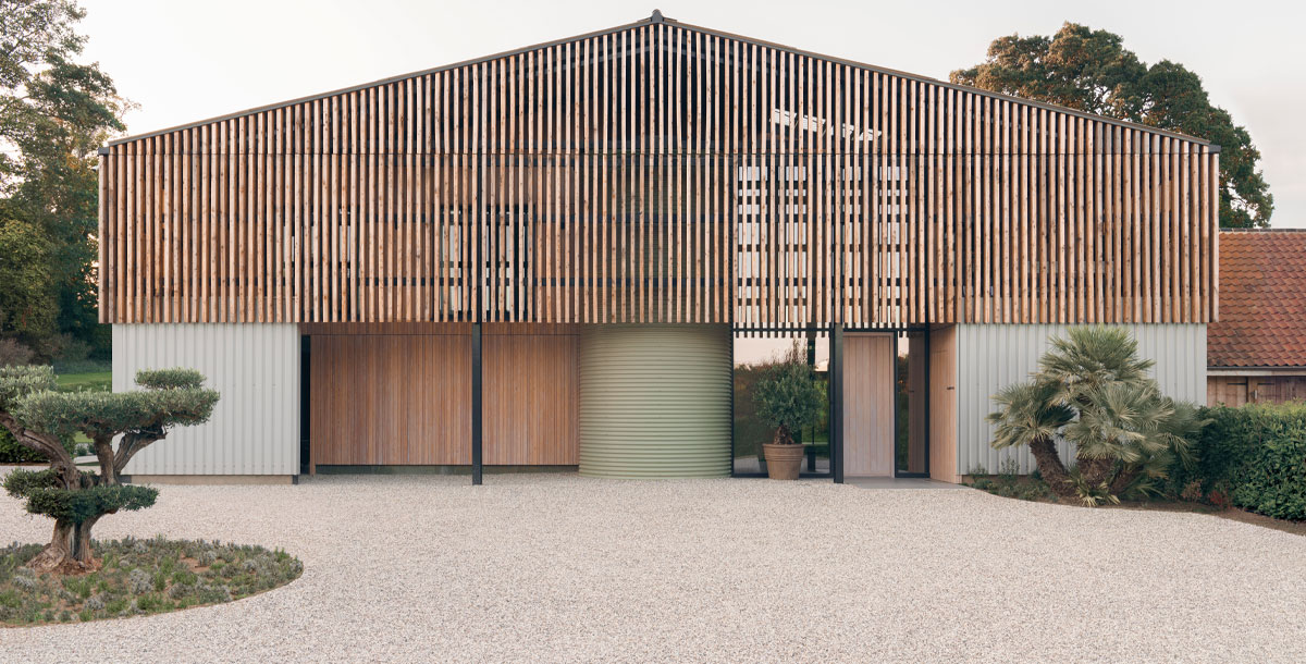 timber and steel exterior cladding on a barn in Norwich