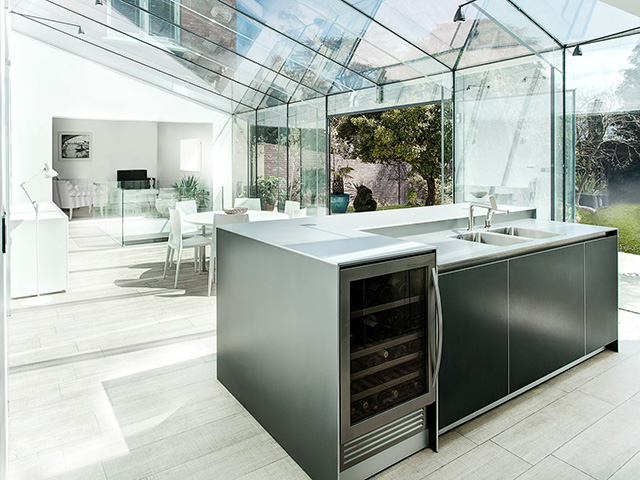 kitchen extension with large overhead glazed roof - grand designs