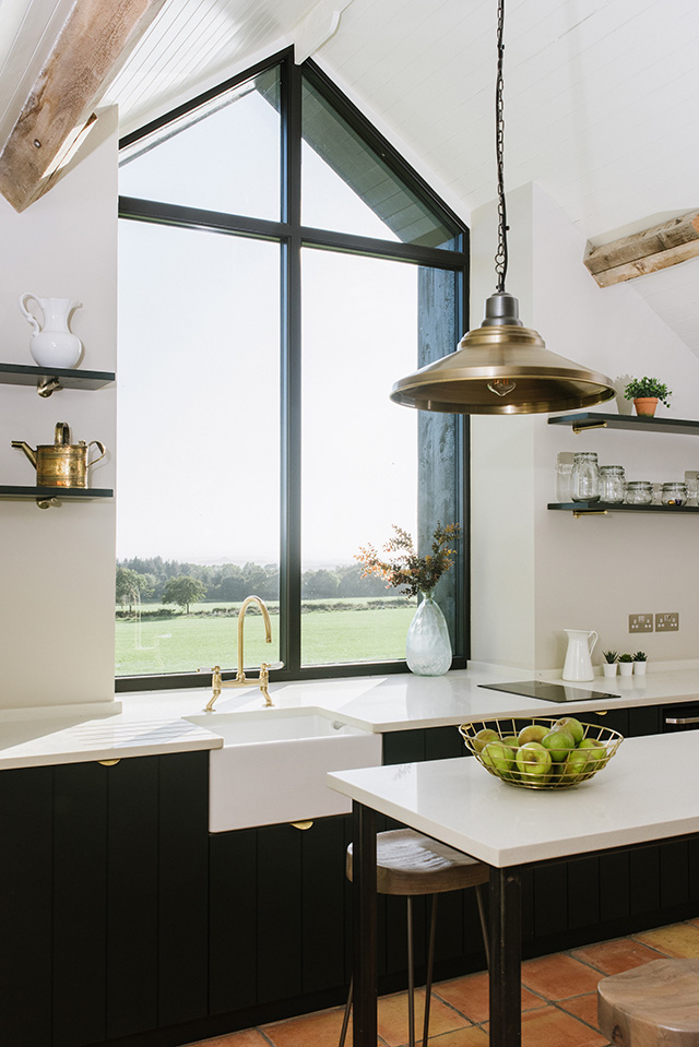 country kitchen with pitched roof and large window - self build homes - grand designs