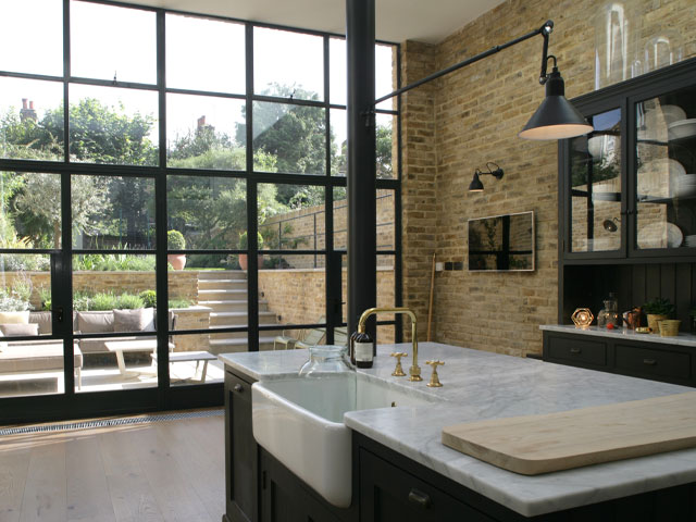 kitchen extension with large crittall windows onto the garden