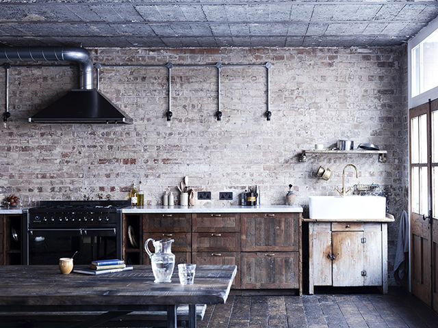 kitchen made from reclaimed pine boards 