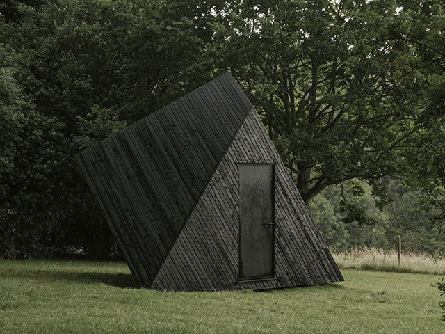 black charred wood work cabin office - grand designs